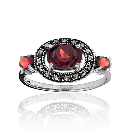 Marcasite and Garnet 3-stone Ring - Click Image to Close